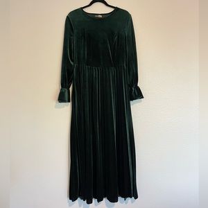 velvet pleated emerald green dress
